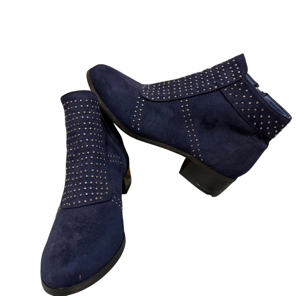 YOKI Paladino Navy Blue Studded Faux‎ Suede Ankle Boots  9 Low Block Heel